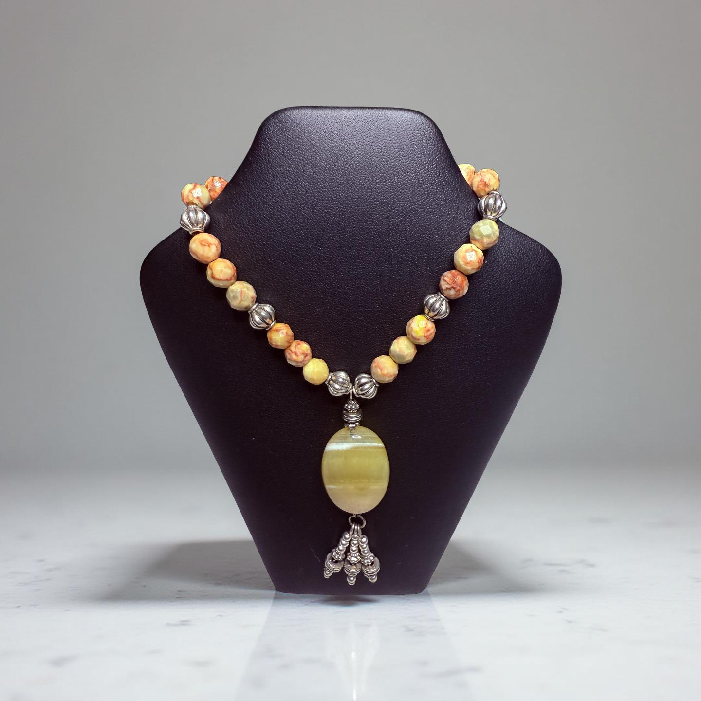 Red Vein Jasper and Orca Agate Pendant Necklace