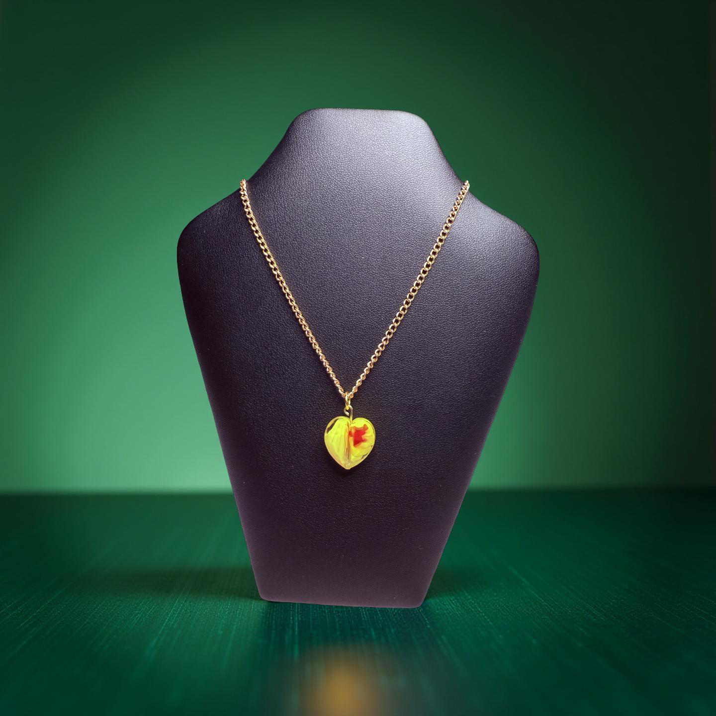Glass Heart Pendant Gold Chain Necklace