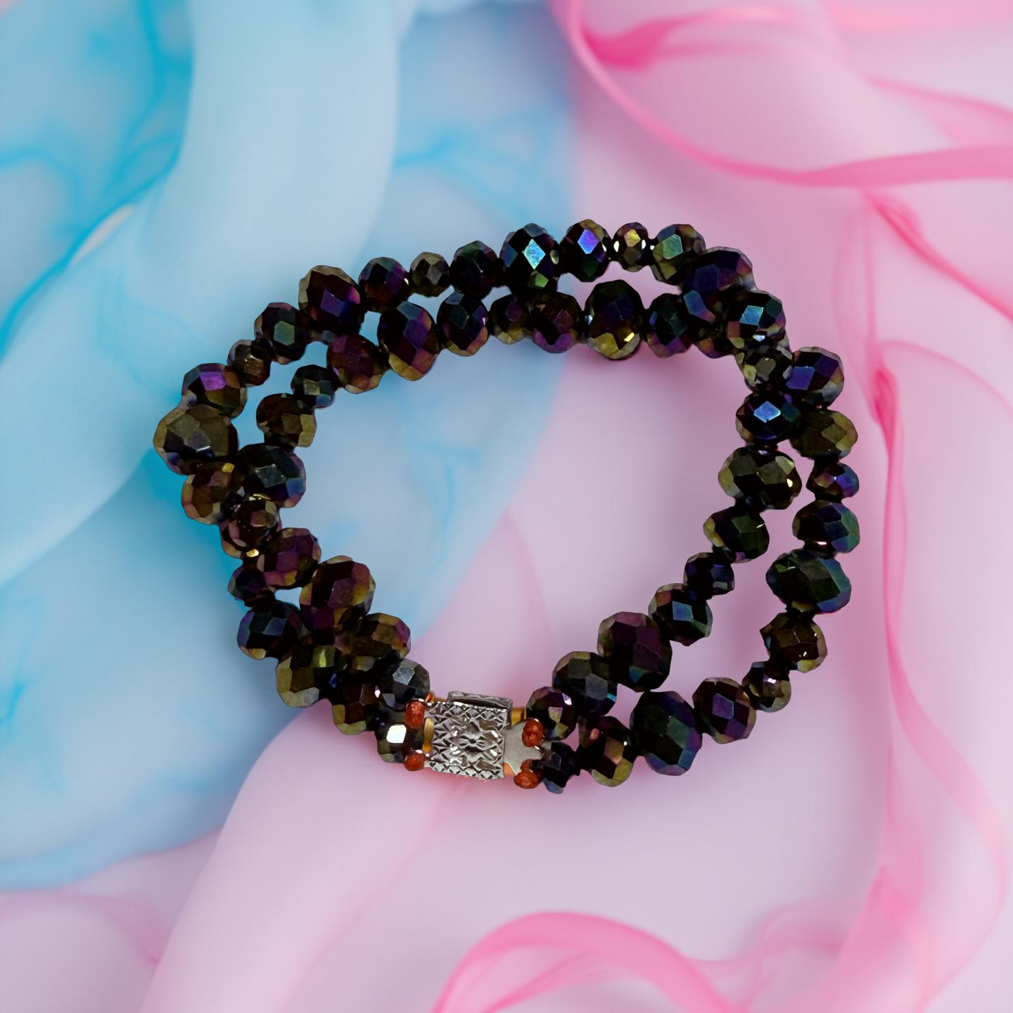 Double-Strand Rainbow Hematite Beaded Bracelet